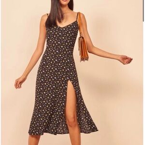 Reformation Crimini Black Floral Midi Dress
